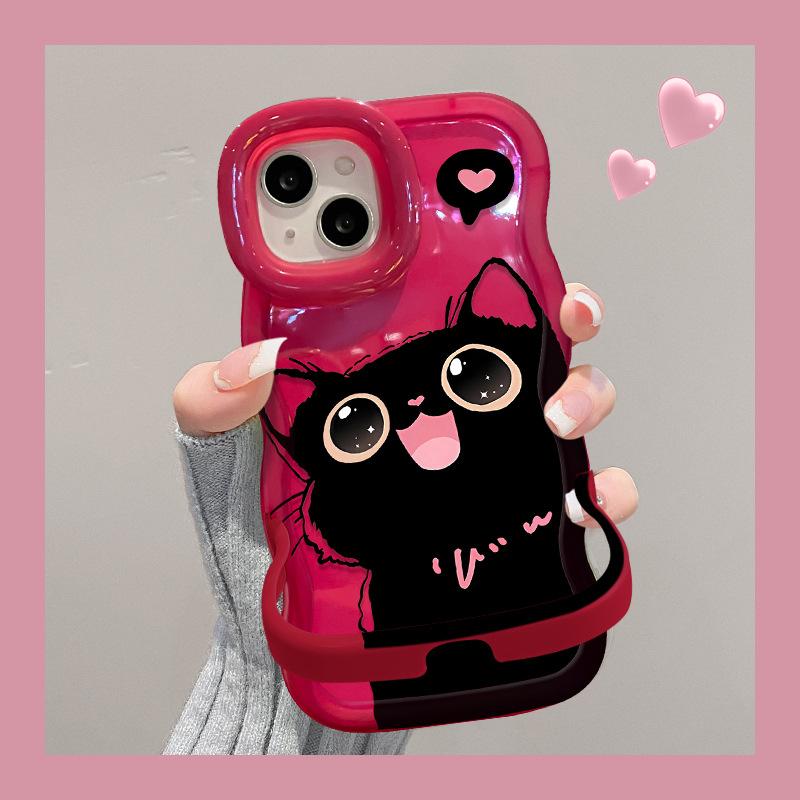 

Applicable To Apple 15 Transparent Mobile Phone Case IPhone 14 Cute Big-eyed Cat 13 Wavy Side Invisible Double Bracket Xs iphone 12