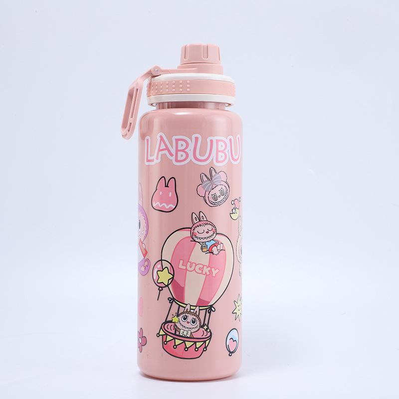 Children s Cartoon Plastic Cup High Value Large Capacity Solid Color Children s Water Cup Handle Portable Trend 1000ml cartoon