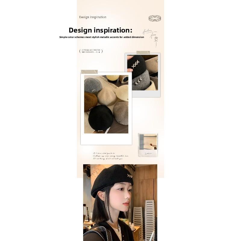 Mei Mary Black beret - women's spring/autumn versatile fashion knit beanie