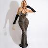 Rhinestone Mesh See-Through Camisole Bustier Long Dress