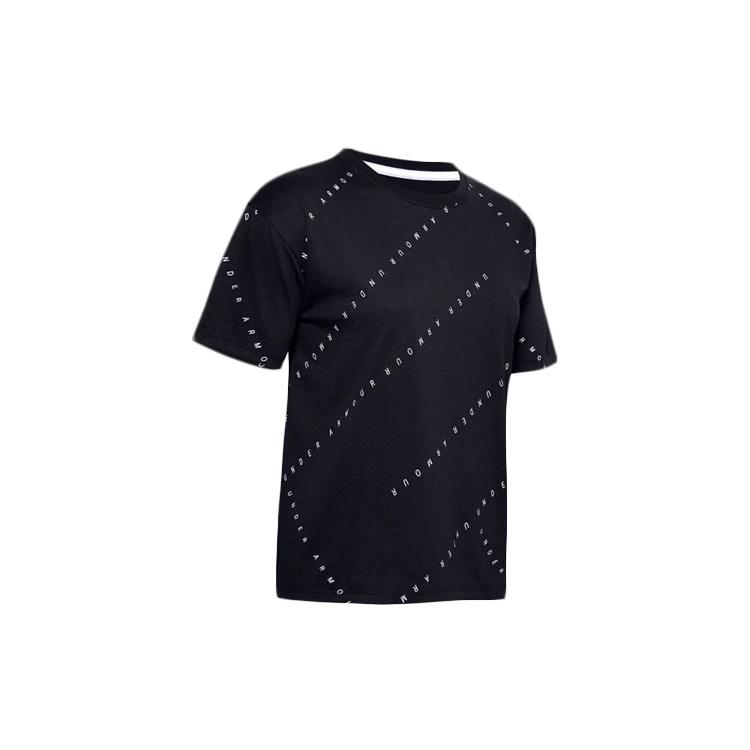 (WMNS) Under Armour Logo Live Training Sports Printing Short Sleeve Black Women s 1355708-001 M