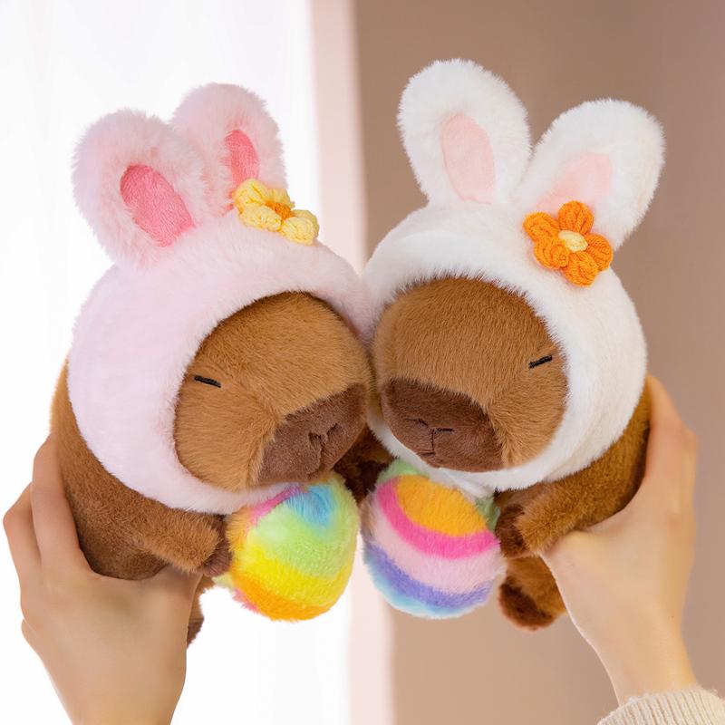 Easter Egg Capybara Stuffed Plush Toys Cute Animal Capybara Plushies Doll Bunny Rabbit Ears Hats Happy Easter Decor Kids Favor