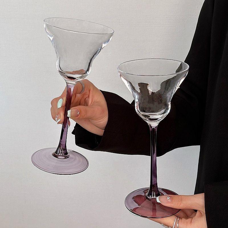 Artistic Purple High Footed Glass Cup Champagne Glass Home Girls Slightly Tipsy Upscale Burgundy Cup Bar Goblet Cocktail Glass