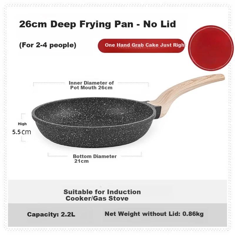CAROTE Flat-Bottom Pan, Steak Griddle, Non-Stick Pan, Household Titanium Pan, Small Frying Egg Pan for Induction Cooker, 26cm Without Lid, Black