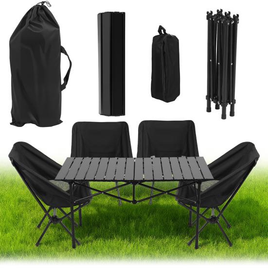 Camping Table Chair Set, Folding Portable Outdoor Table Chair, Fishing BBQ Hiking Folding Stool Table Set with Large Storage Organizer and Carrying
