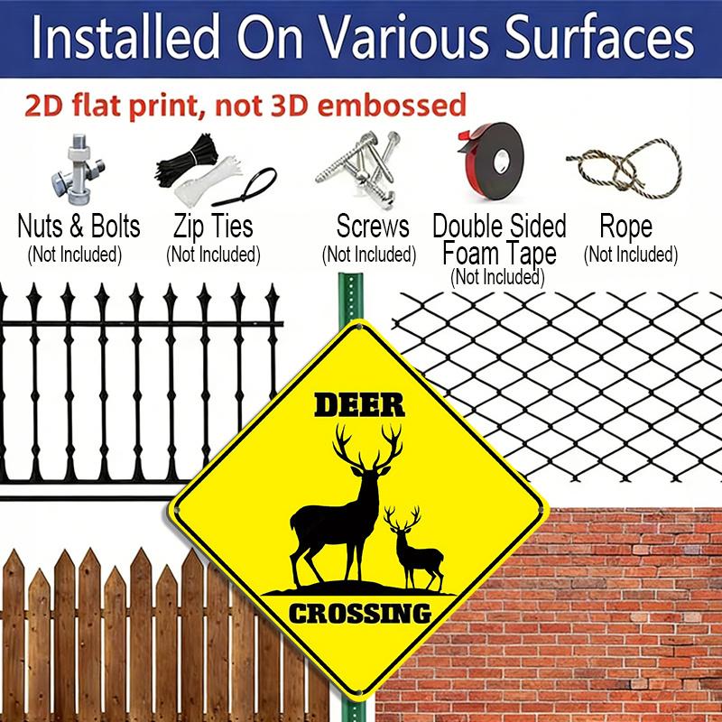 2D Flat 1pc, Funny Deer Crossing Sign - Metal Wall-Mountable Deer Warning Sign, Decor - Novelty Decoration with Deer Crossing Sign for Home & Use