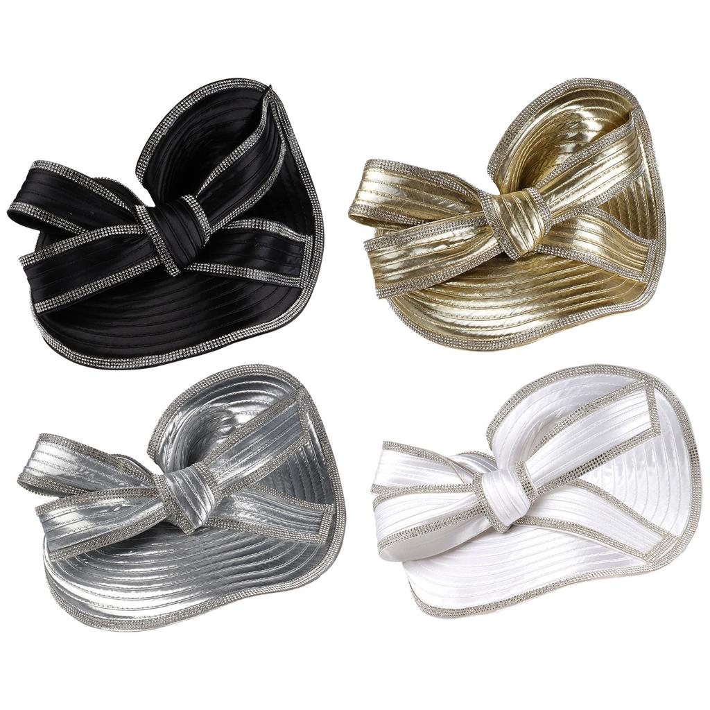 TeaParty Fascinator Hat Kentucky Derby Rhinestone Trim Hat Headband for Cocktail Big Bowknot Bowler Hat 1920s Church Hat