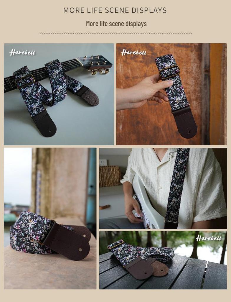 Day & Night Floral Cotton Guitar Strap Set: Anti-Slip, Widened Design, Dark Night Pattern 022, Sunlight Pattern 021