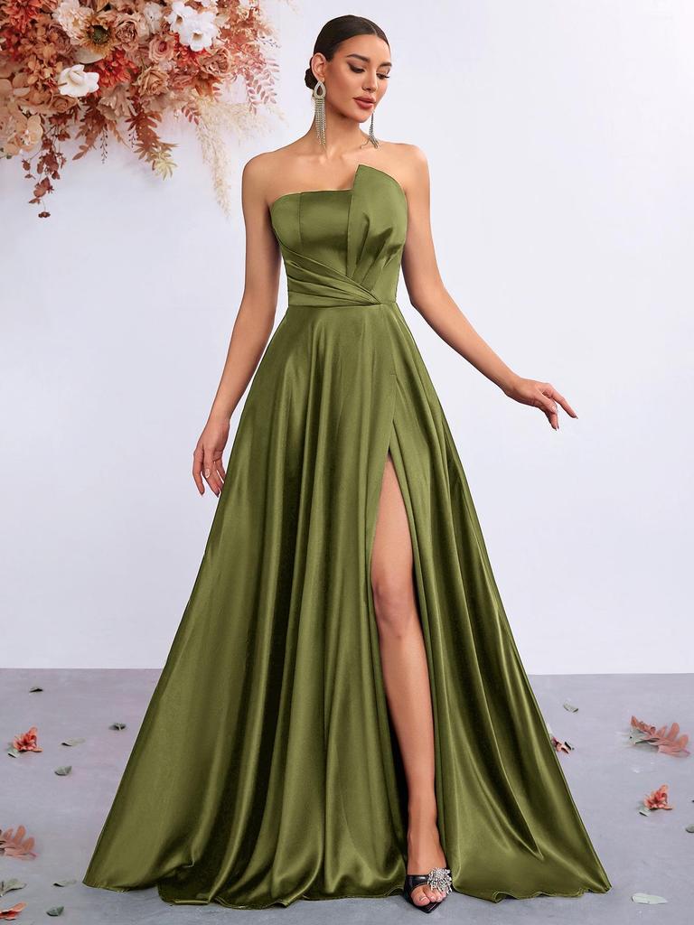 European & American Elegant Strapless Slim-Fit Slit Gown - Perfect for High-End Banquets & Evening Parties