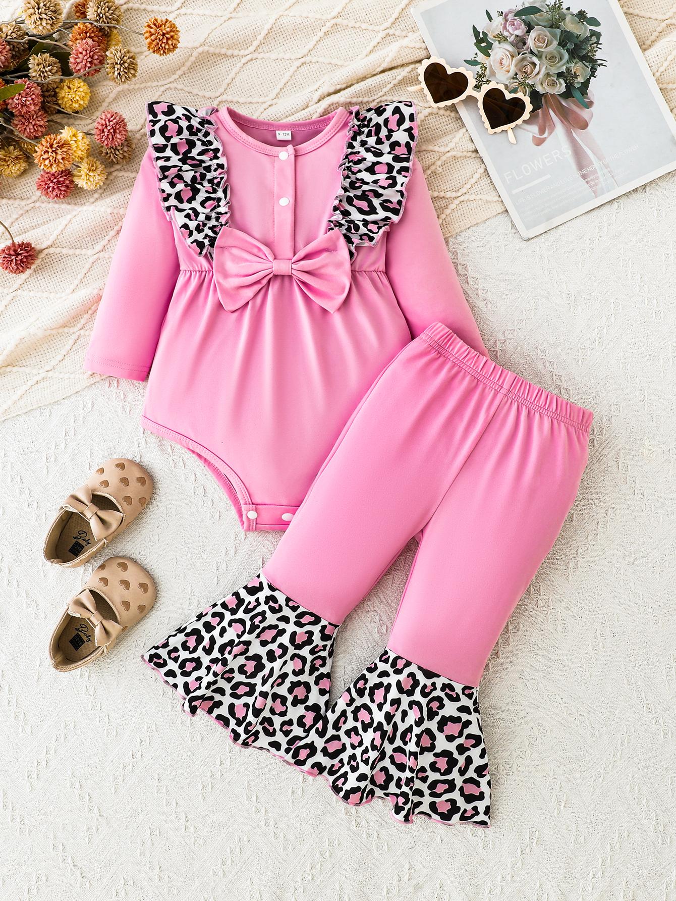 

Детская одежда для новорожденных с принтом, комбинезон с длинным рукавом и брюки, комплекты детской одежды 12 розовый