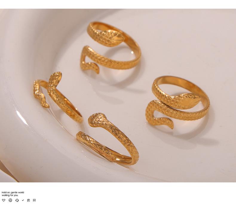 Trendy Openable Gold Snake Shape Titanium Steel Couple Ring - Non-fading, Light Luxury, French Retro Style