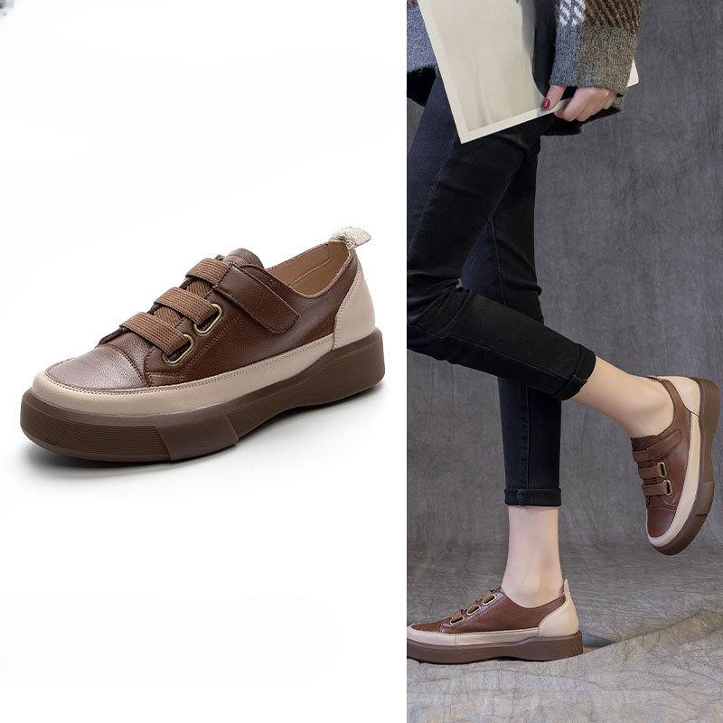 New Large-sized Retro Single Shoes for Women with Flat Round Toe Soft Sole and Low Top