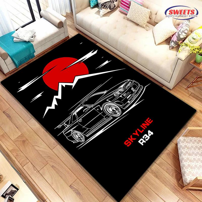 Retro GTR Racing Car Carpet, Living Room and Bedroom Household Items, Children's Room Sofa Mat,Doormat Floor Anti-slip Rug Gift