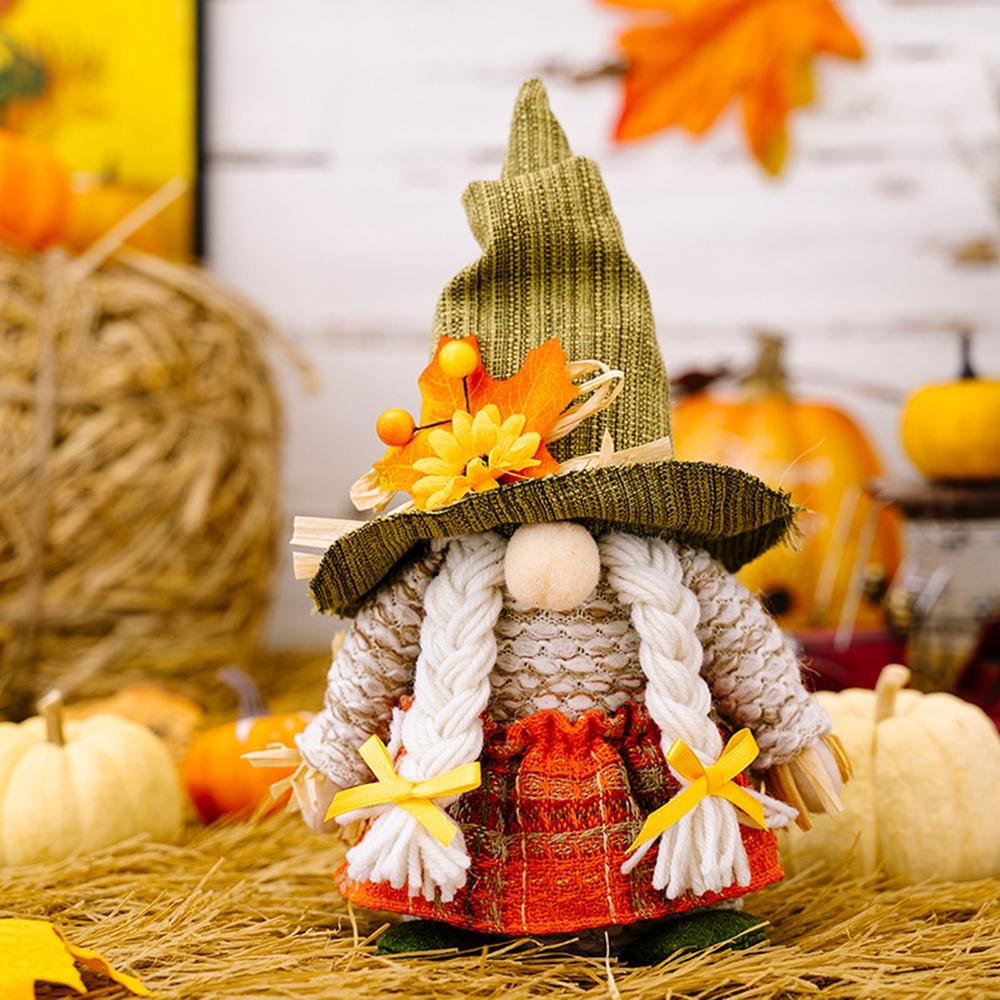 1/2PC Fall Dwarf Elf Dolls Scandinavian Swedish Tomte Gnomes Thanksgiving Decoration Harvest Elf Dwarf with Sunflower Maple Leaf