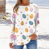 Women's daily casual long sleeved Easter printed round neck top