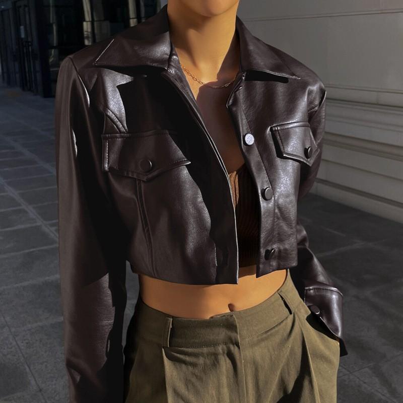 Giacca da Moto Streetwear da Donna con Tessuto Acrilico Spliced e Collo a Polo per l'Autunno