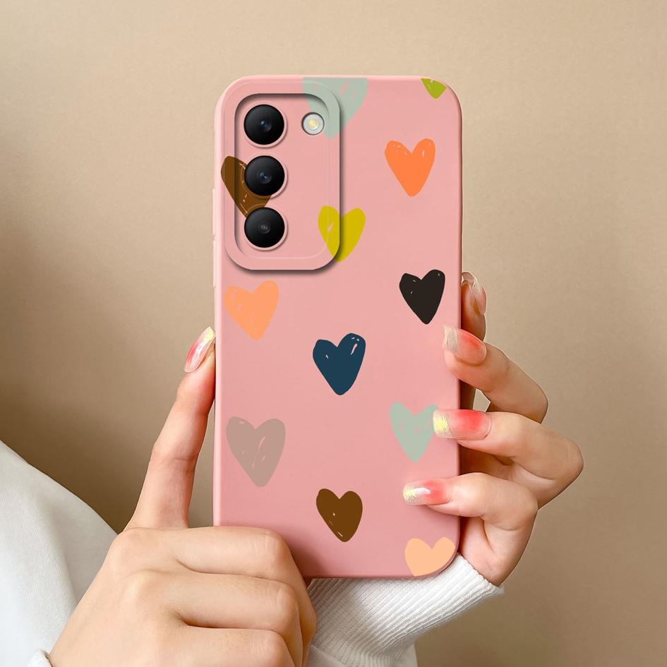 For Vivo Y100 (IDN) Y200e T3 V30 SE V30e V40 Pro Lite Phone Case Covers Lens Protection Soft Silicone Luxury Love Heart Pattern Housing For Vivo Shell