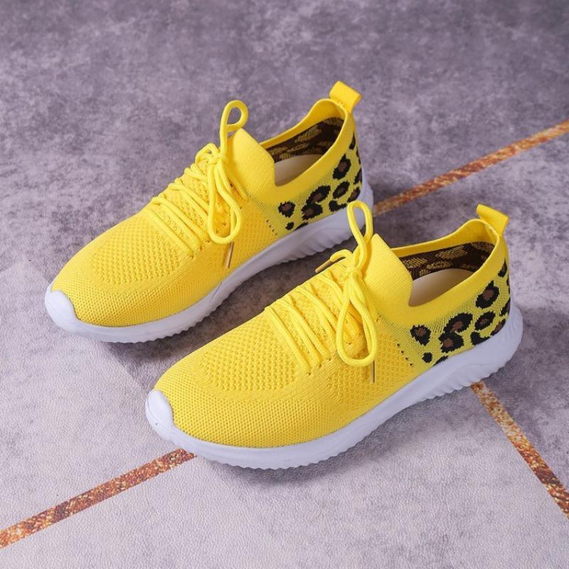Women's casual sports shoes New leopard print round head lace-up flat bottom comfortable mesh women's shoes
