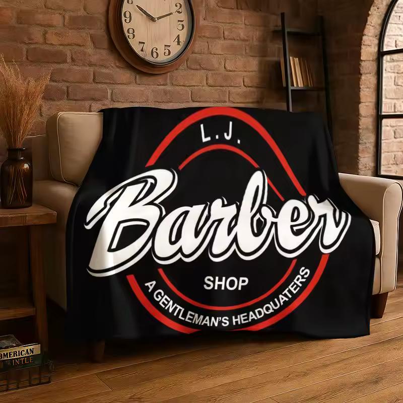 Retro Barber Shop Fashion Sign Flannel Blanket Soft Warm Throw Blanket for Bedroom Living Room Bed Travel Camping Picnic Cover