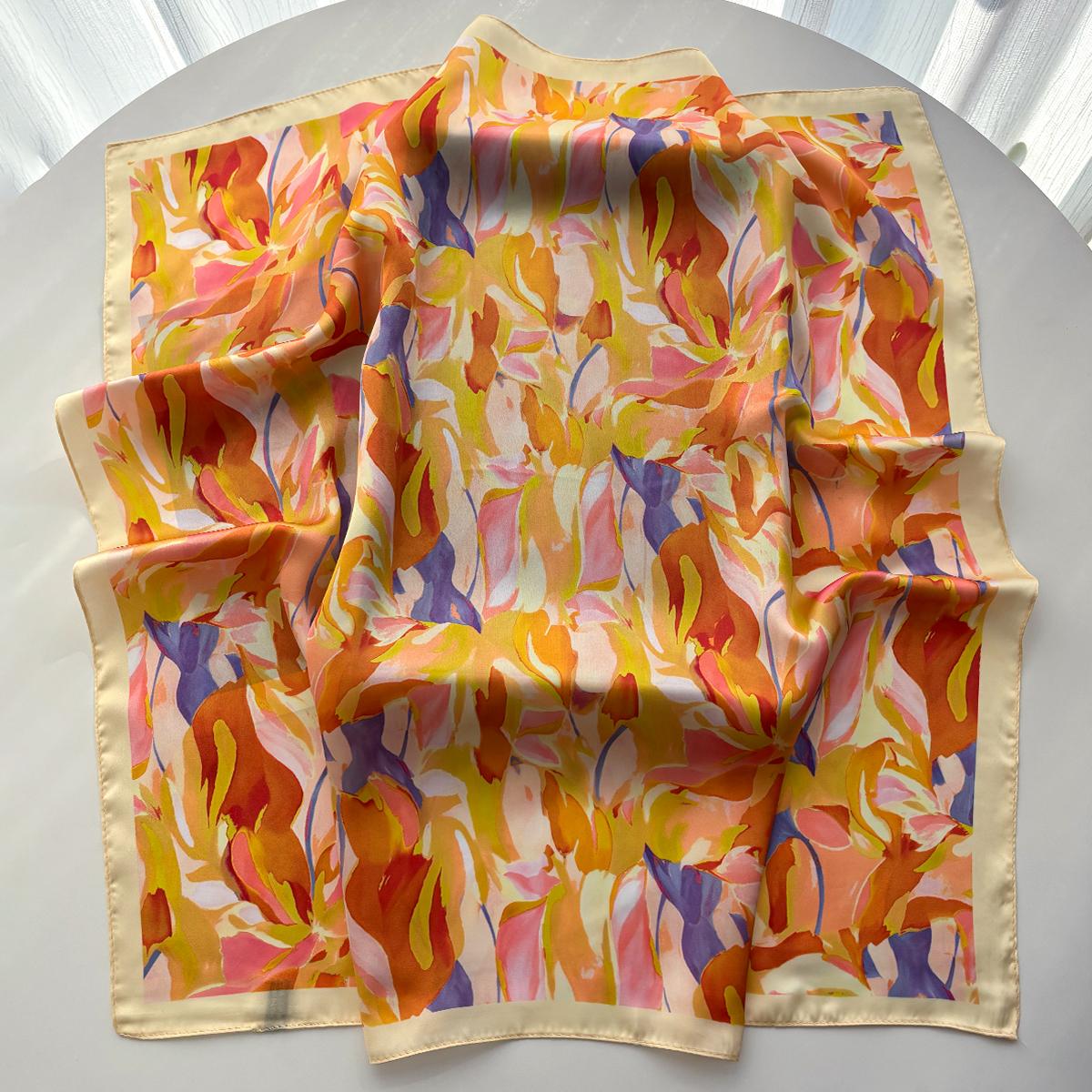 

Fashion Printed Square Scarf For Women Imitation Silk Scarves Bandanas Luxury Hijab Neckerchief Hair Band Elegant Shawl Wraps