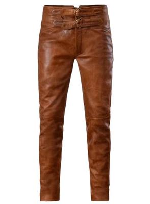 Elegantes Calças de Treino Masculinas de Qualidade Jeans Couro Legítimo de Cordeiro Marrom Alto