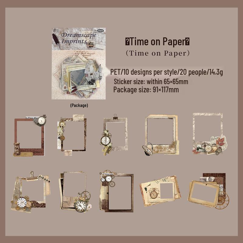Yi Niao Retro PET Sticker Pack: 20 Decorative Sheets for Journals and Borders - Floating Life Imprint Series