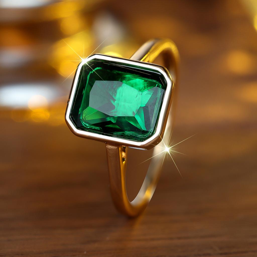 Luxury Female Gold Color Green Zircon Stone Wedding Jewelry Promise Love Engagement Rings for Women