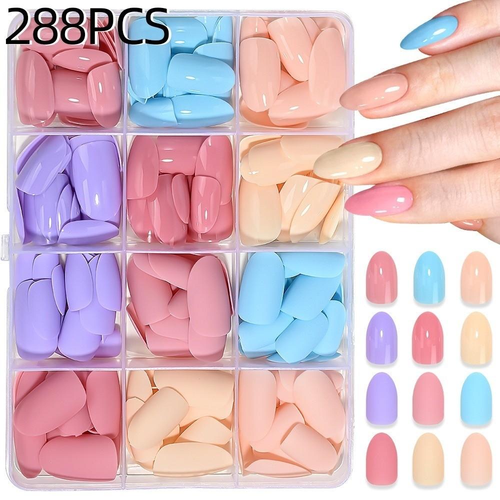 288pcs Solid Color False Nails Matte Finish Full Cover Nails New Acrylic Fake Nails  Daily Wear