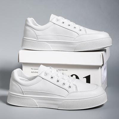 Men White Shoes Leather Casual Sneakers  Trend Platform Shoes Comfortable Vulcanized Shoes for Men White Tenis Masculinos