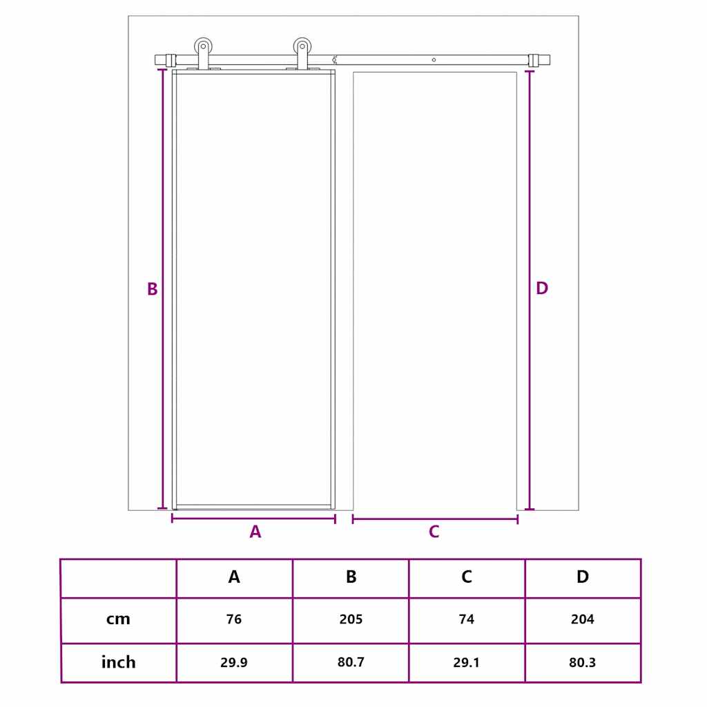 Sliding Door Golden 76 X 205 Cm Tempered Clear Glass and Aluminum