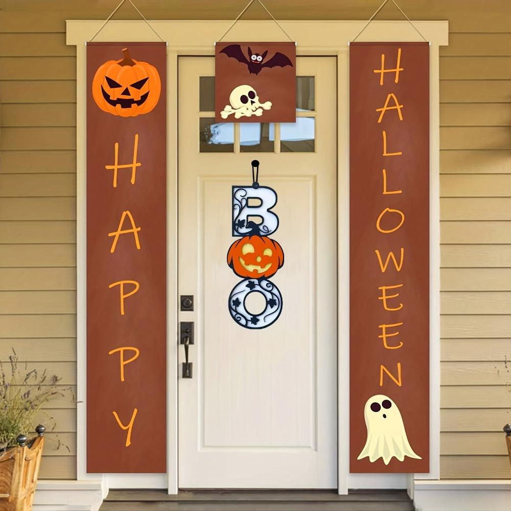 Halloween Wooden Hanging Sign Ghost Skull Pumpkin Bat Doorplate Decoration for Porch Decor Home Bar Room Halloween Decoration