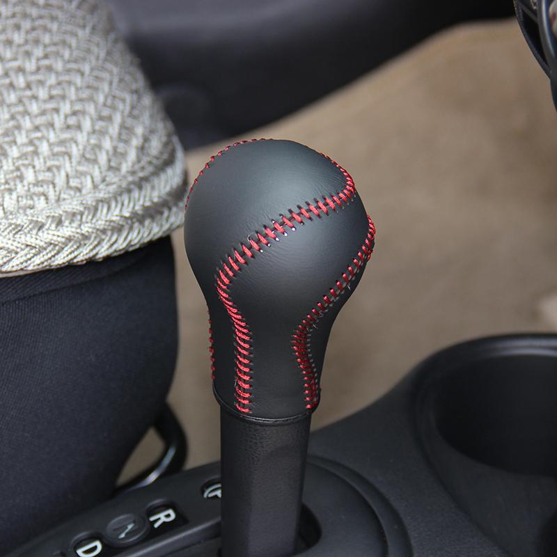 Custom Genuine Leather Gear Knob Cover For Nissan March AT Car on The Gear Shift Knob Gear Stick Case PPC Gear Shift Collar