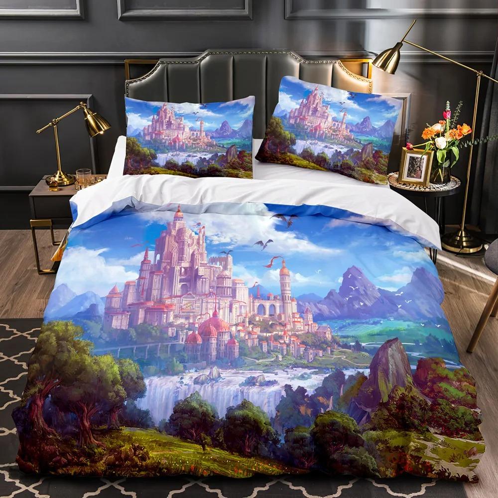 

Комплект постельного белья в сказочном стиле Fantasy Castle, пододеяльник размера King Queen, волшебный королевский эльфийский древесный полиэстеровый пододеяльник для детей EU Single 135x200cm