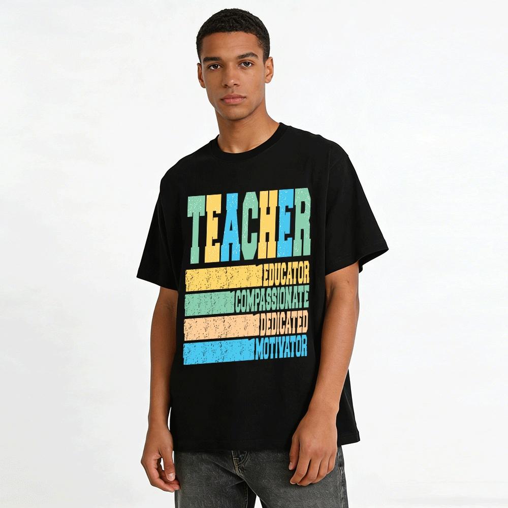 Retro Teacher Themed Print T-Shirt For Educators Dedicated Tops Pure cotton T-shirt