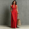 Women's Turn Down Collar Sleeveless Maxi Dress Button Down Casual Summer Shirt Dress