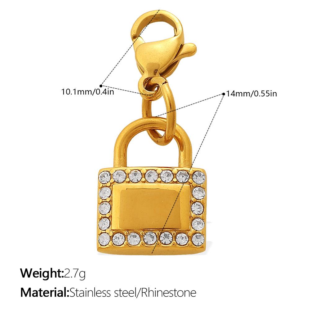 Retro Wind Diamond Lock Key Series Lobster Buckle Pendant Stainless Steel Gold-Plated Versatile Diy Accessories