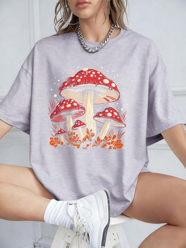 Red Mushroom Personality Prints TShirt Women Cotton Summer Short Sleeve T Shirt Soft Loose ONeck Tops Casual Woman Clothes