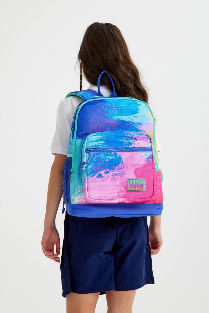 Coral High Kids Colorful Airbrush Patterned Patterned Four Compartment School Backpack 23738