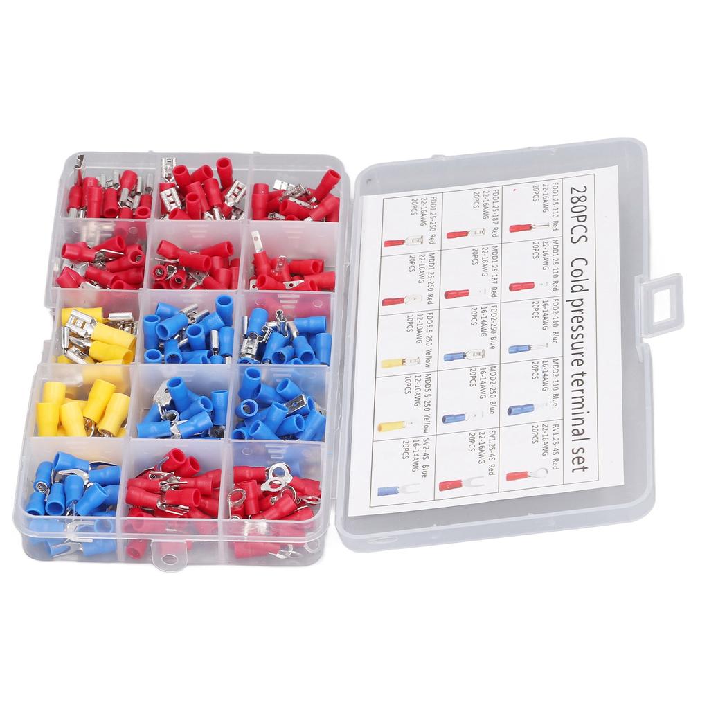 280Pcs Cold Pressed Terminal Brass Core Insulated Sheath Good Conductivity Ring Fork Terminal Kit
