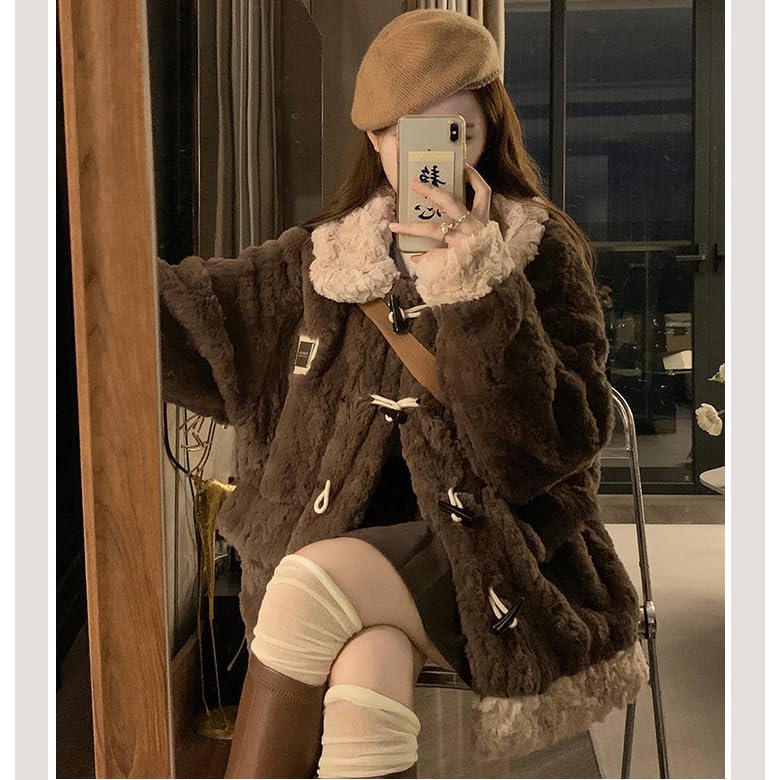 ZANBANG Toggle Button Boa Cute Boa Warm Loose Casual Fleece Plus YUEWT205 Women's Jacket, Coat, Outerwear, Fluffy, Fit, Fashion, Lining, Thick,