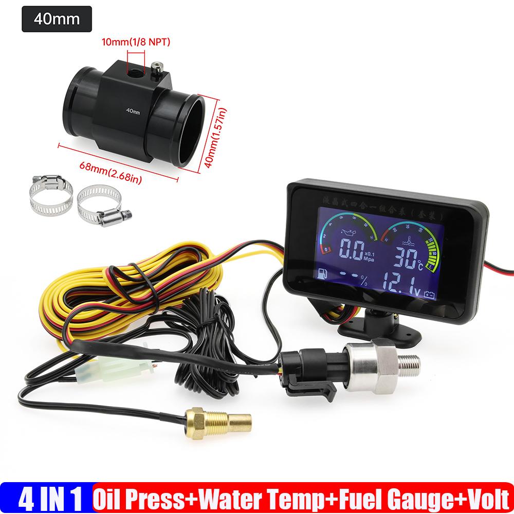 

Автоматический цифровой датчик давления масла + температуры воды + уровня топлива + напряжения + датчик 4 в 1 ЖК-датчик шланг адаптер жужжащая мигающая сигнализация 12 В 24 В