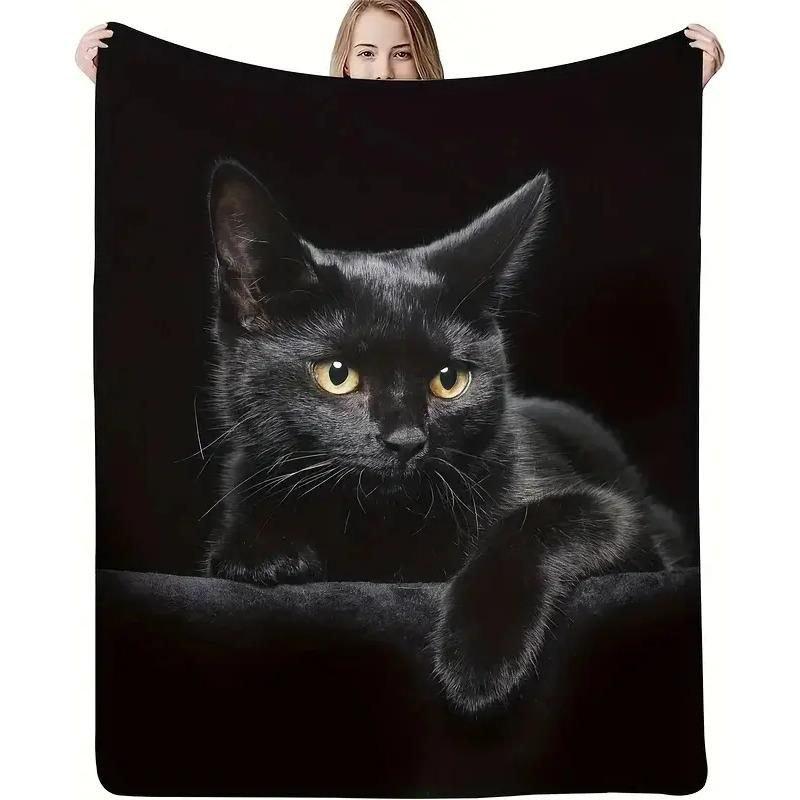 Manta Suave Con Forma De Gato Negro Con Ojos Amarillos, 1 Un S