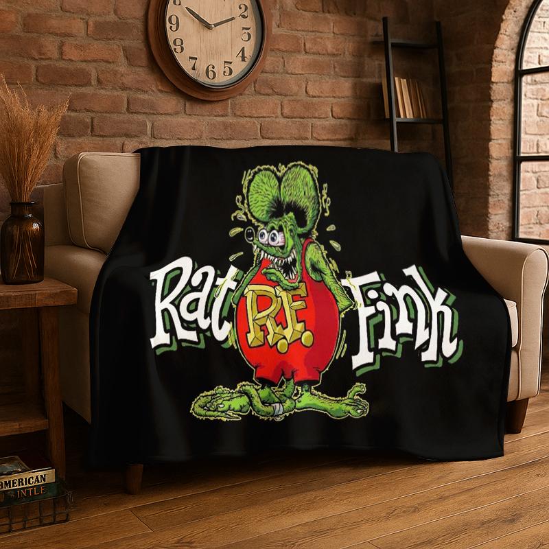 3D Rat Fink Cartoon Racing Car Moto Sign Flannel Blanket Soft Warm Throw Blanket for Bedroom Living Room Bed Travel Picnic Gift