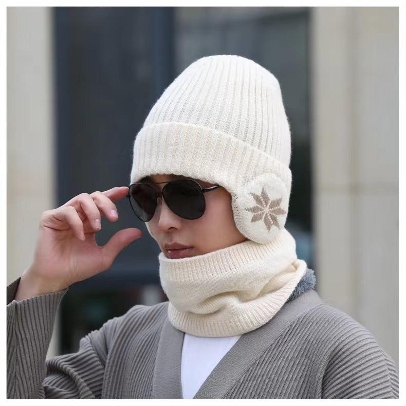 Outdoor Cycling Winter Hat Men's Knitted Hat Blue Pullover Hat Fleece Ear Protector Wool Hat Men's