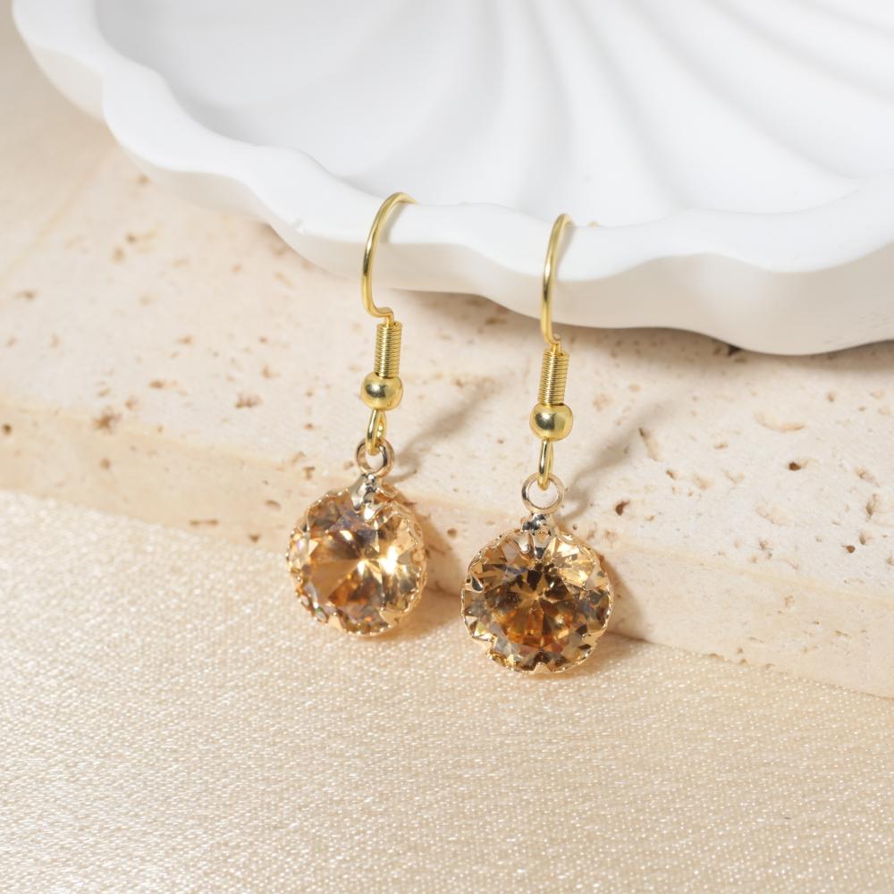 

1 Pair Simple Champagne Color Round Artificial Crystal Dangle Earrings for Women Earring Jewelry Party Accessories