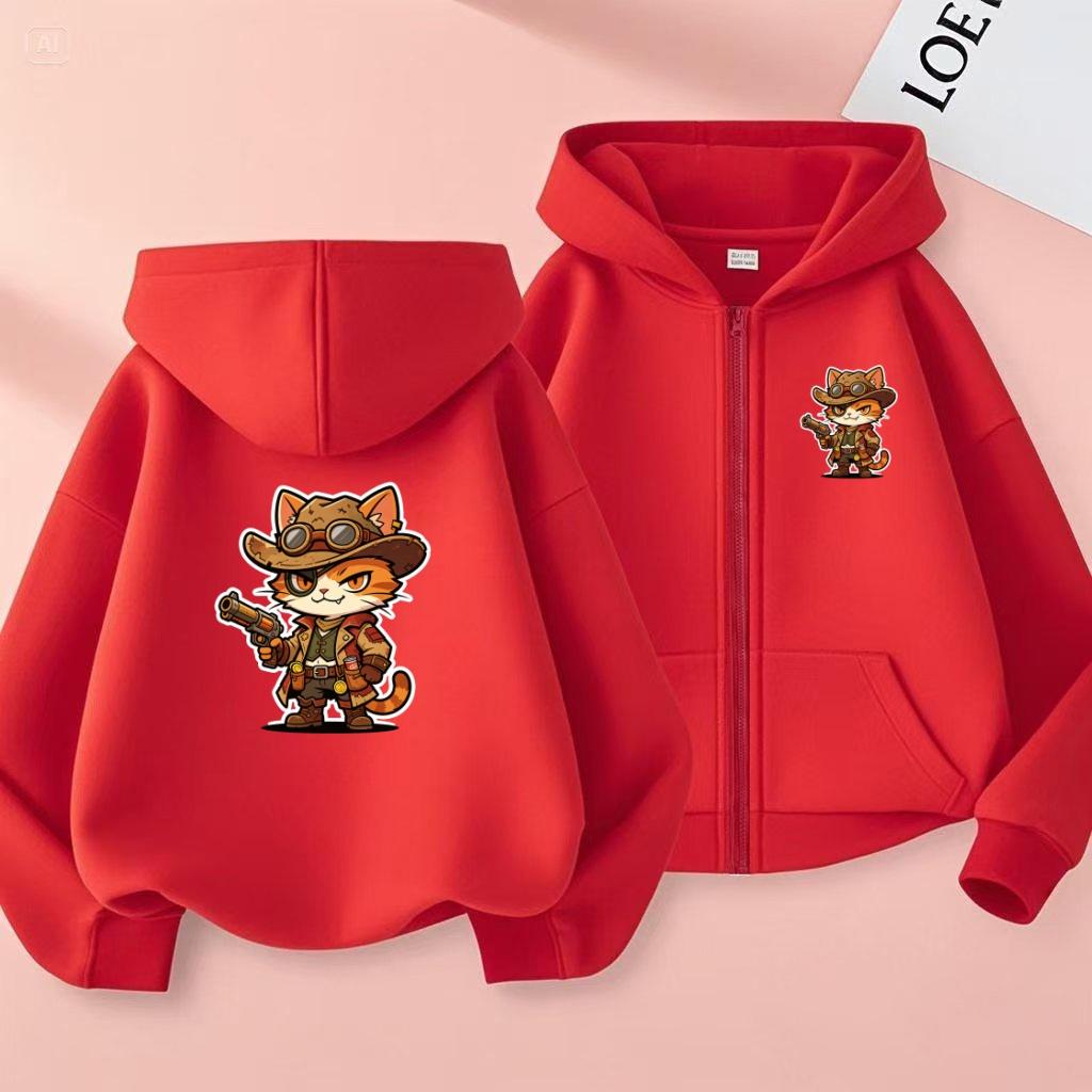 2026 New Style Children's Sporty Zippered Hooded Sweatshirt Casual Jacket with Cartoon Lizard Pattern for Ages 3 To 12