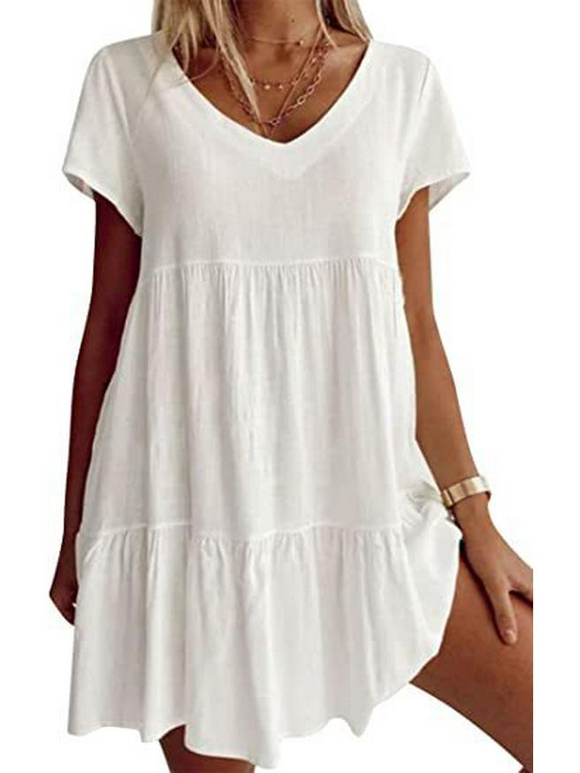 

2022 Women s Summer Loose Casual Short-Sleeved Waist Dress