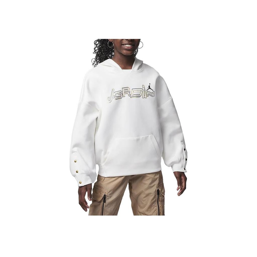 Jordan Take Flight Snap Hoodie With Letter Print Long Sleeve Casual Sweatshirt Kids Tops White FZ1953-133