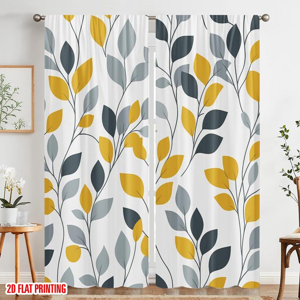 2pcs,2D Plane Printing Curtains Digital Printed Leafy Harmony Polyester (without Rod) Holiday Perfect for Bedroom, Kitchen,
