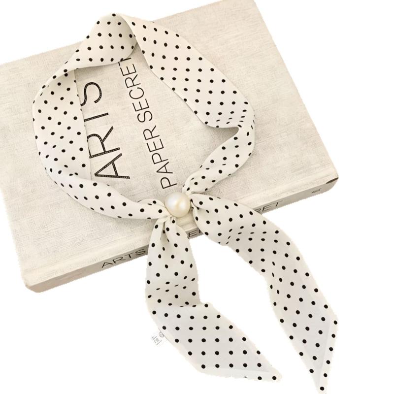 Vintage Polka Dot Chiffon Beaded Scarf For Women Lightweight Sheer Neck Scarf Fashion Accessory For Summer Daily Wear & Outfits